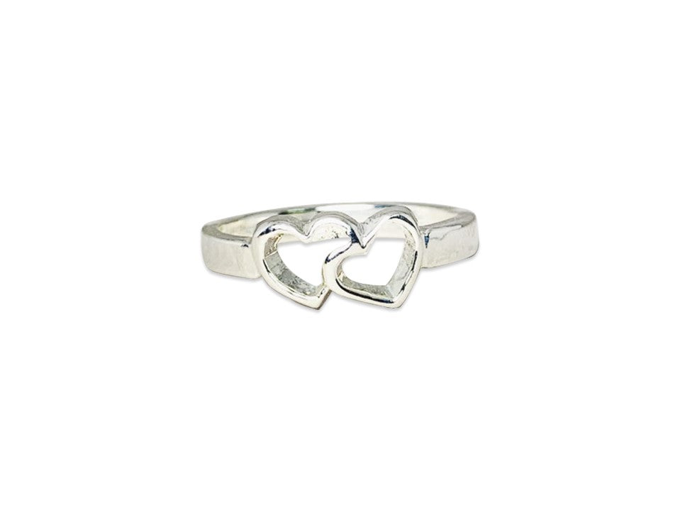 Doppelter Herzring 925 Sterling Silber Chunky Ring mit Herz Versprechensring Geschenk für Sie Geburtstagsgeschenk Boho handgemachter Ring