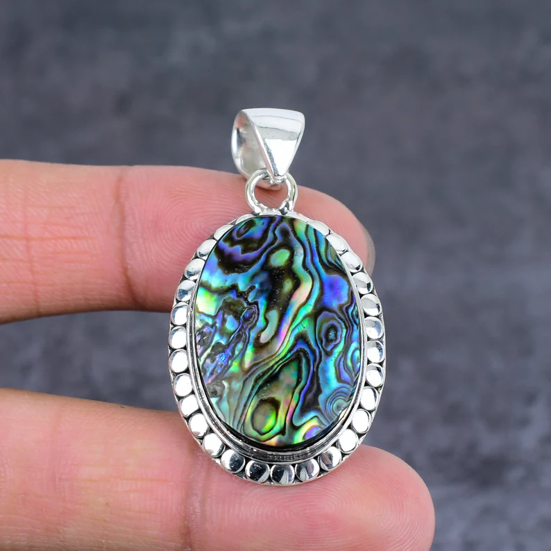 Abalone-Muschel Anhänger aus Sterlingsilber Abalone-Muschel Edelsteinschmuck Abalone-Muschel 925 Sterlingsilber Halsketten-Anhänger Geschenk für sie