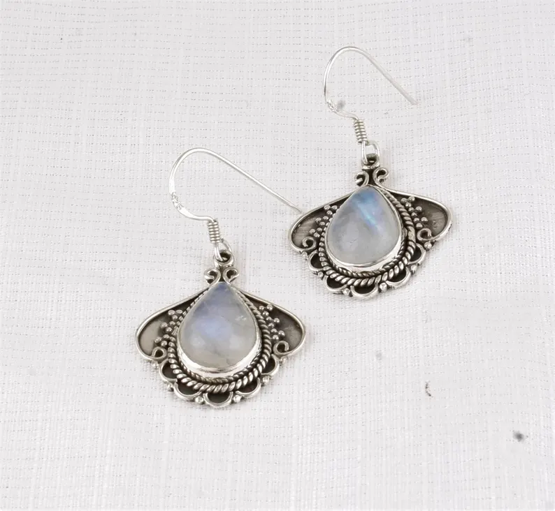 Regenbogen Mondstein Ohrringe 925 Sterling Silber Ohrringe Baumeln & Tropfen Ohrringe Handgemachte Wunderschöne Designer Silberohrringe Geschenk für Sie