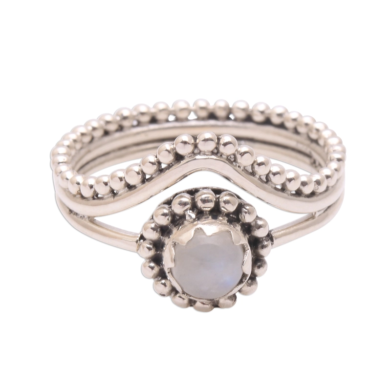 Handgemachter Dot Regenbogen-Mondstein-Ring 925 Sterling Silber Geschenk Für Sie & Mama