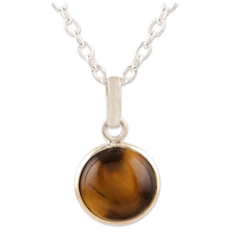 Swing Low in Braunem Tigerauge Anhänger Halskette 925 Sterling Silber Echter Edelstein Halskette Böhmischer Schmuck Geschenk für Sie Valentinstag Geschenk