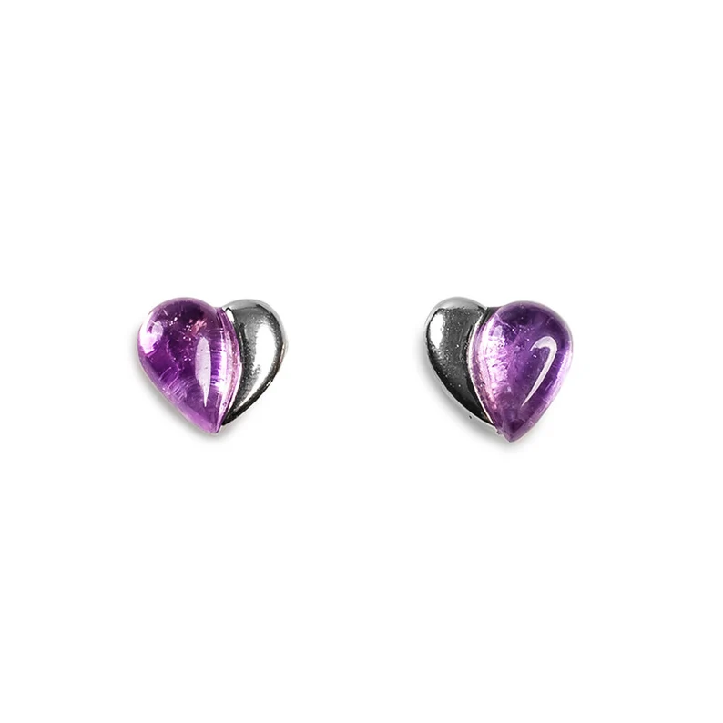 925 Sterling Silver and Amethyst Heart Earrings Tiny Heart Stud Earrings Valentine Day Jewelry Gift for Wife