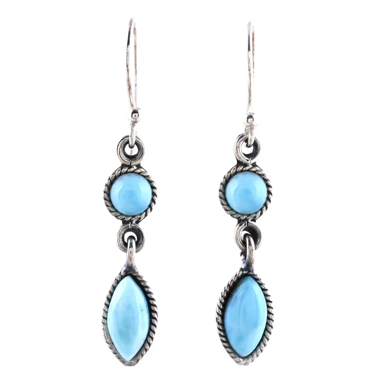 Natürliche Larimar Ohrhänger 925er Massivsilber Edelsteinohrringe Handgemachte Damen Hochzeitsgeschenk Für Sie