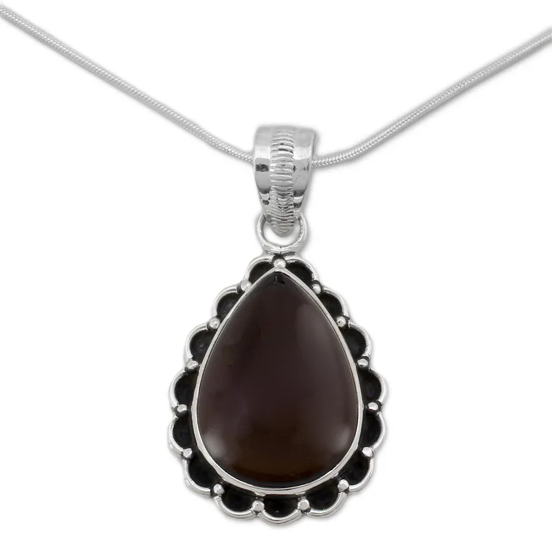 Nebeliger Teardrop Rauchquarz Anhänger mit Silberkette Halskette 925 Sterling Silber Rauchquarz Anhänger Halskette Böhmischer Schmuck Geschenk für Sie