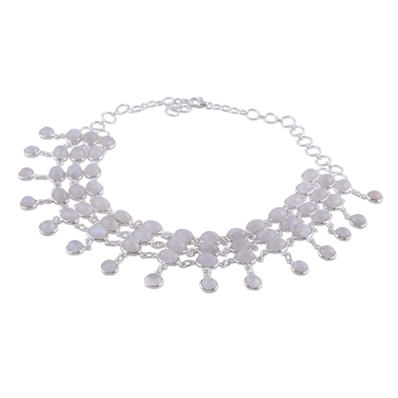 925 Sterling Silber Regenbogen Mondstein Statement Halskette Mondstein Schmuck Natürlicher Feuer Regenbogen Regenbogen Mondstein Geschenk für Sie
