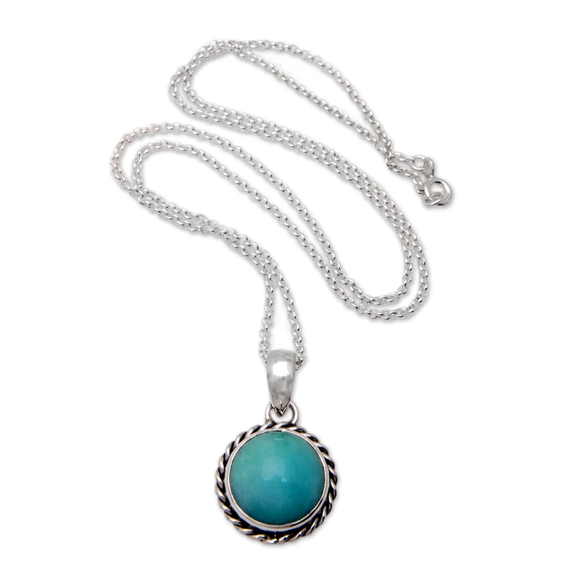 Halskette mit 925er Sterlingsilber-Anhänger mit Amazonit-Cabochon, handgefertigter Schmuck, böhmische Halsketten, Amazonit-Schmuck, Geschenk für sie, Geburtstagsgeschenk