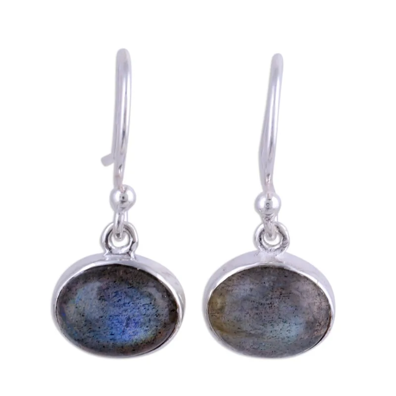 Ohrringe aus 925er Sterlingsilber mit ovalem Labradorit-Edelstein, Labradorit-Schmuck, Geschenkidee