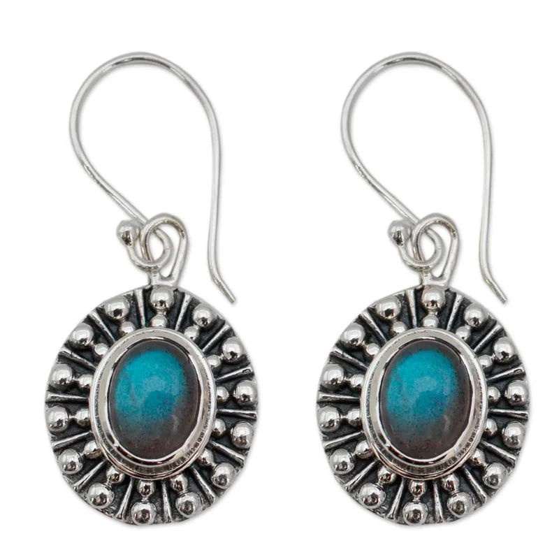 Einzigartige Sterling Silber und Labradorit Ohrringe 925er Massiv Silber Ohrringe Blauer Edelstein Ohrhänger Labradorit Schmuck Geschenk für Sie