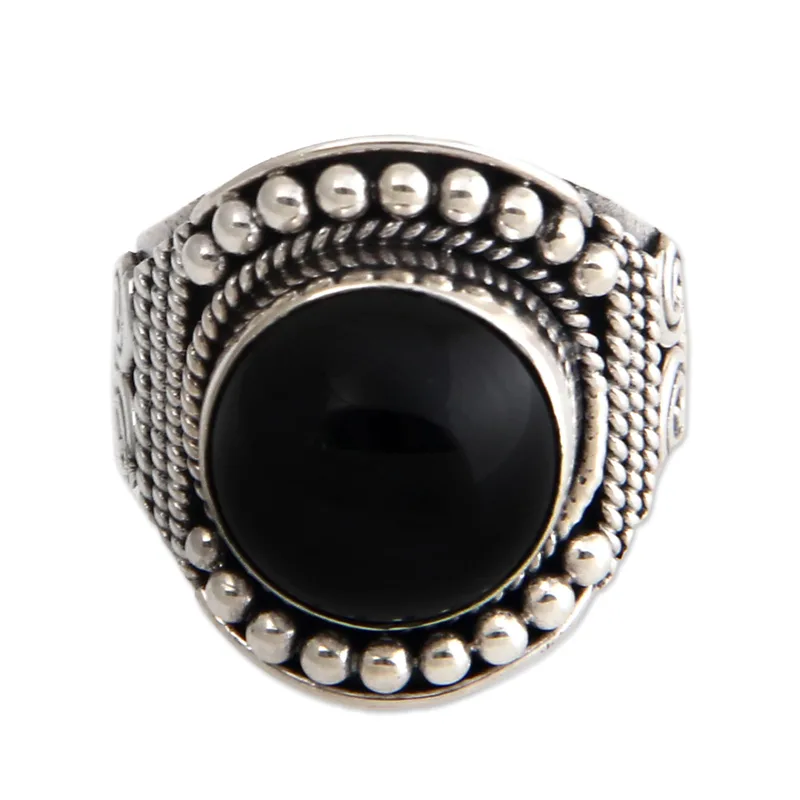 Einzigartiger Onyx und Silber Cocktailring 925 Sterling Silber Statement Ring Handgefertigter Ring Damen Silberring Geschenk für Sie