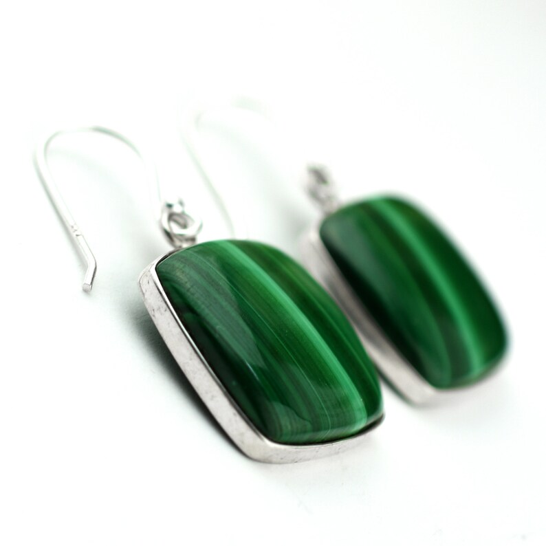 Natural Malachite Gemstone Earring 925 Sterling Silver Earring Handmade Cushion Shape Malachite Earring Malachite Silver Dangle Earring