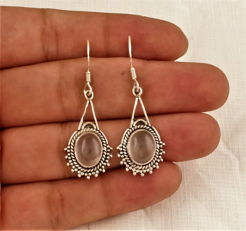 Rosenquarz Ohrringe 925 Sterling Silber Ohrringe Rosenquarz Edelstein Ohrringe Schmuck Handgemachter Rosenquarz Schmuck Geschenk Für Sie Mutter