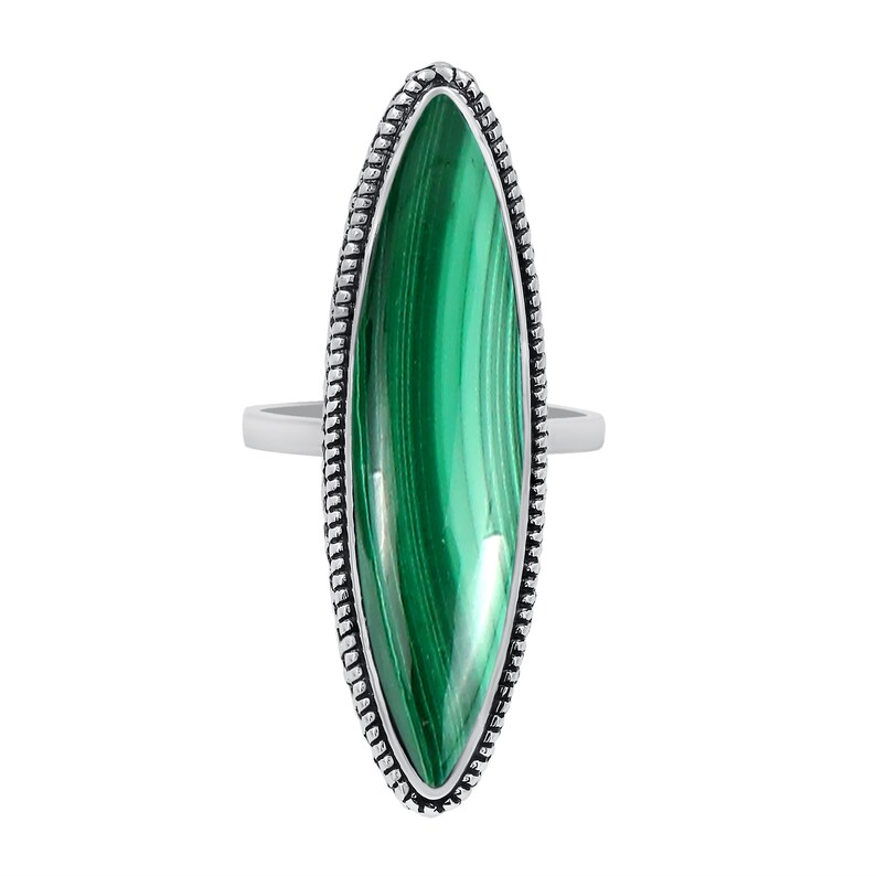 Natural Malachite Marquise Shape Gemstone Rings 925 Sterling Silver Ring Bohemian Vintage Ring Handmade Birthstone Ring Jewelry
