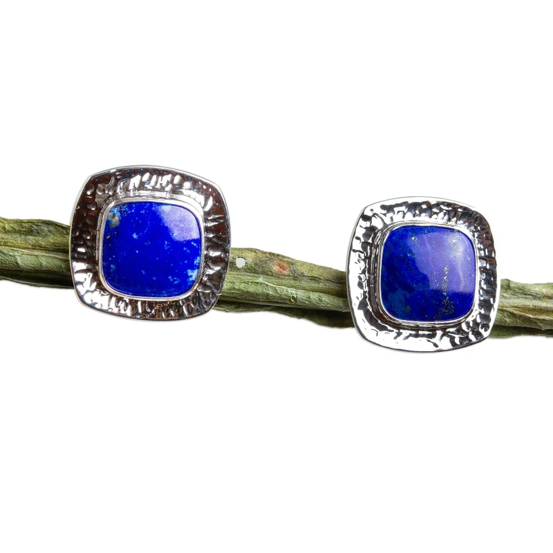 Quadratische Lapislazuli Knopfstecker Ohrringe 925 Sterling Silber Handgemachte Ohrstecker Alltags-Ohrring Für Frauen Geschenk Für Sie