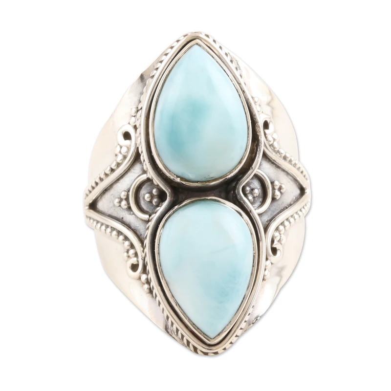 Handgefertigter Larimar und Sterling Silber Cocktailring Zarter Ring Edelsteinring Damenring Geschenk für Sie