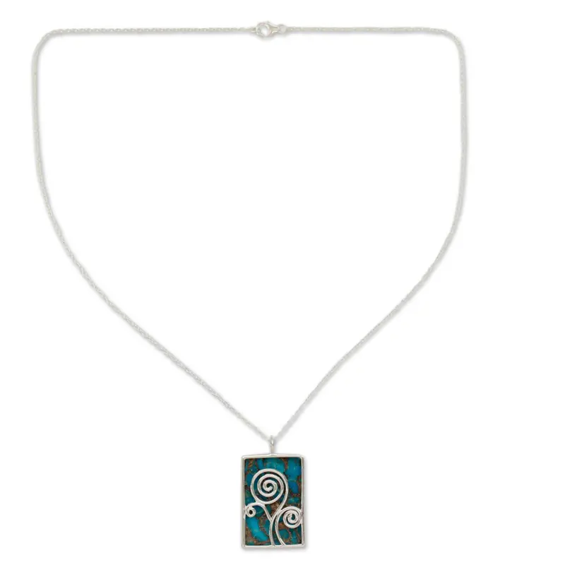 Happy Tree Türkis-Halskette und Ohrringe Schmuckset 925 Sterlingsilber Anhänger Halskette Böhmischer Schmuck Geschenk für Sie