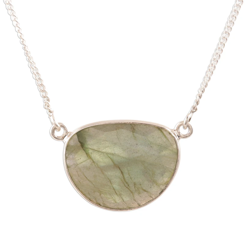 Echte Labradorit-Anhänger-Halskette 925 Sterling Silber Schmuck Zierlicher Labradorit-Schmuck Geschenk für Sie & Ehefrau