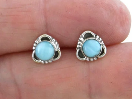 925 Sterling Silver Stud Earrings Larimar Earrings Gemstone Earrings Gift for Her Handmade Bohemian Jewelry