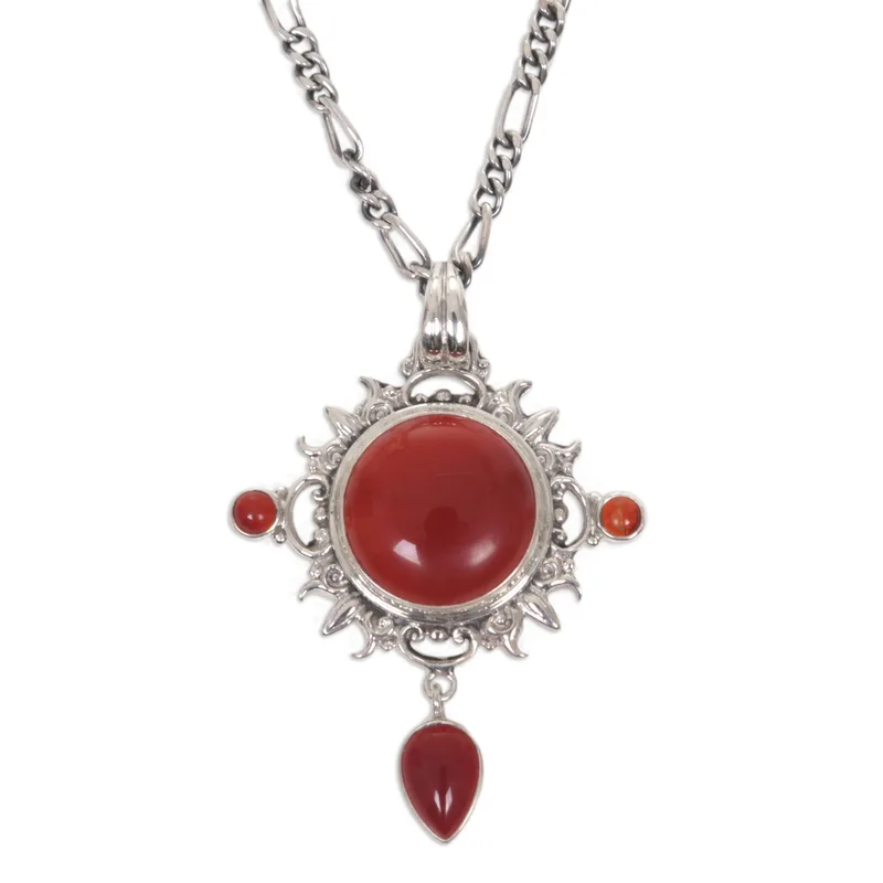 Anhänger Halskette Radiant Sun handgefertigt aus Sterlingsilber und Karneol Art déco Halskette Geschenk für Sie & Mama