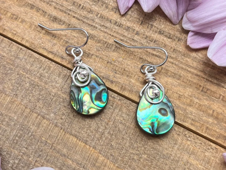Abalone Ohrringe 925 Sterling Silber Tropfenohrringe Leichte Ohrringe Abalone Silber Ohrringe Geschenk für Freundin Geschenk für Mama