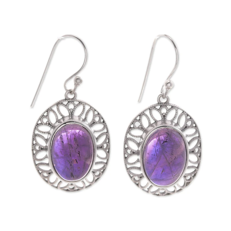 Florale Natürliche Amethyst Ohrhänger Handgemachte Ohrringe Geschenkartikel Geburtstagsgeschenk für Sie