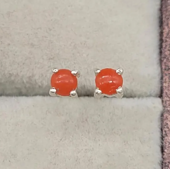Carnelian Stud Earrings Minimalist Orange Earrings 925 Sterling Silver Earrings Cheerful Gift For Her Everyday Studs August Birthday Gift