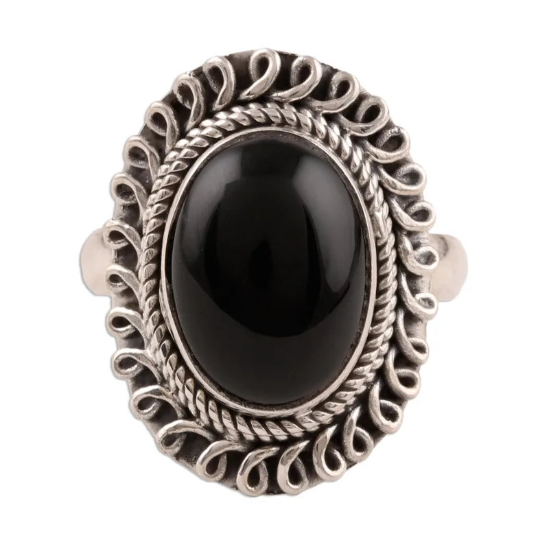 Oval Cocktail Ring Black Onyx 925 Sterling Silver Statement Ring Handmade Ring Woman Silver Ring Gift for Her