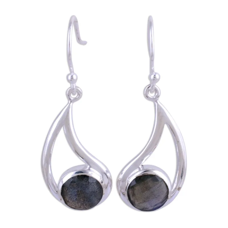 Facettierte Labradorit und Silber Ohrhänger 925 Sterling Silber Ohrringe Blaue Edelstein Ohrhänger Labradorit Schmuck Geschenk für Sie