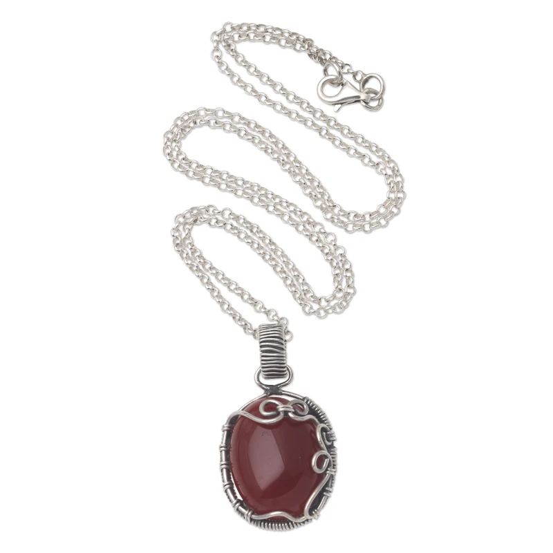 Dunkle Frucht Karneol-Anhänger Halskette 925 Sterling Silber Art-déco-Halskette Geschenk für sie Geburtstagsgeschenk