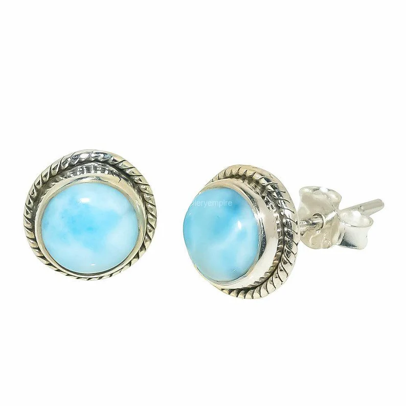 Valuable Larimar Studs Earrings Gemstone Stud Earrings 925 Sterling Silver Jewelry Wedding Gift Earrings For Brides Maid