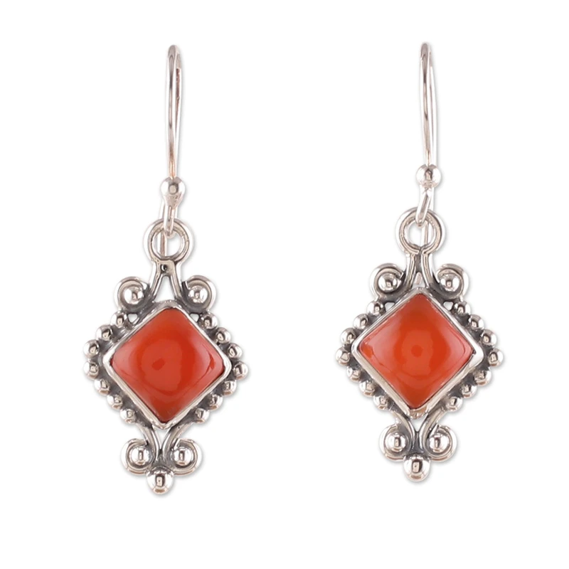 Klassische Karneol Cabochon Ohrhänger 925 Sterling Silber Edelsteinohrringe Geburtsstein August Geschenk für Sie & Mama