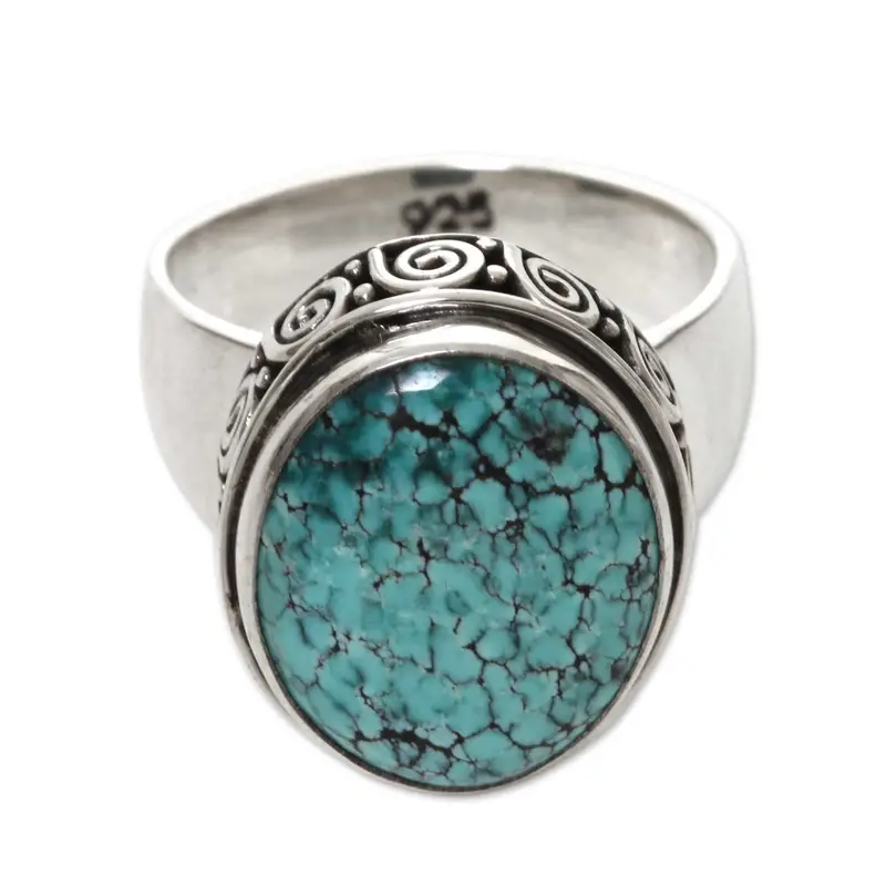 925 Sterling Silver Turquoise Ring Handmade Women Ring Bohemian Blue Stone Ring Gift For Her