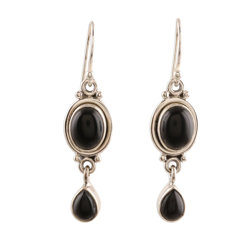 Handgefertigter Schmuck Sterling Silber und Onyx Ohrringe Damen Handgemachte Ohrringe Geschenke für Mama & Sie Böhmischer Schmuck
