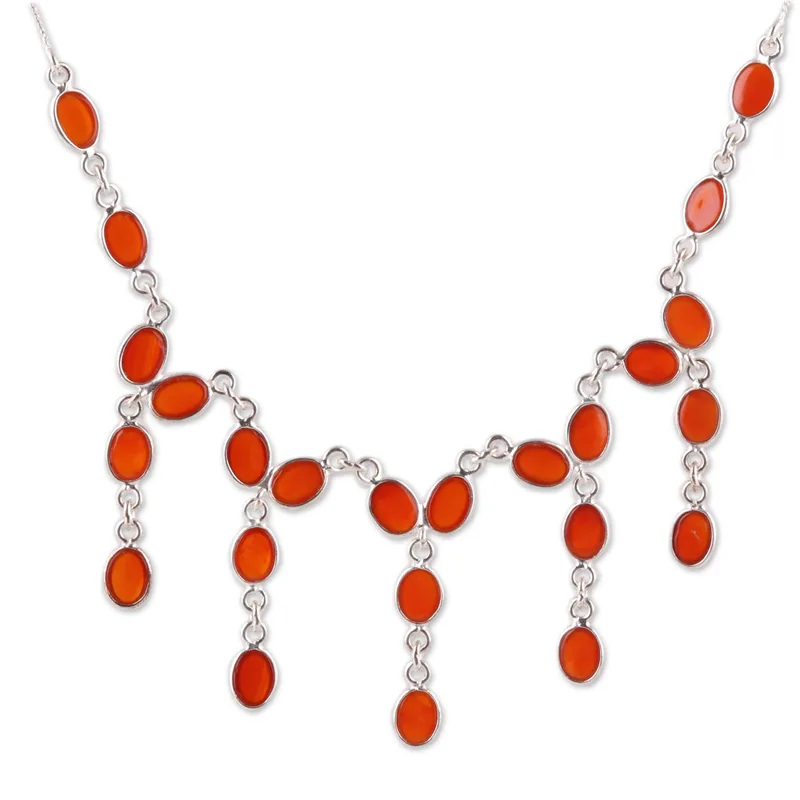Karneol Wasserfall-Halskette Handgefertigte Halskette 925 Sterling Silber Art-déco-Halskette Geschenk für Sie