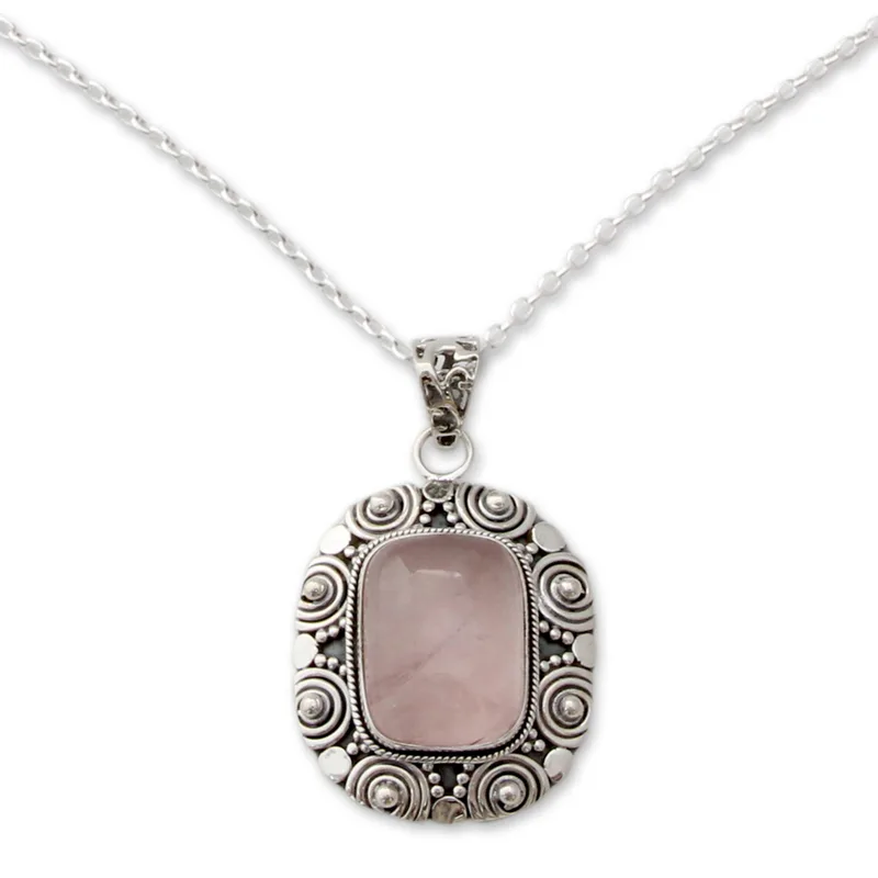 Antike Rosenquarz-Anhänger-Halskette 925 Sterling Silber Halskette für Frauen Handgefertigte Boho-Halsketten Geschenke für die Liebe