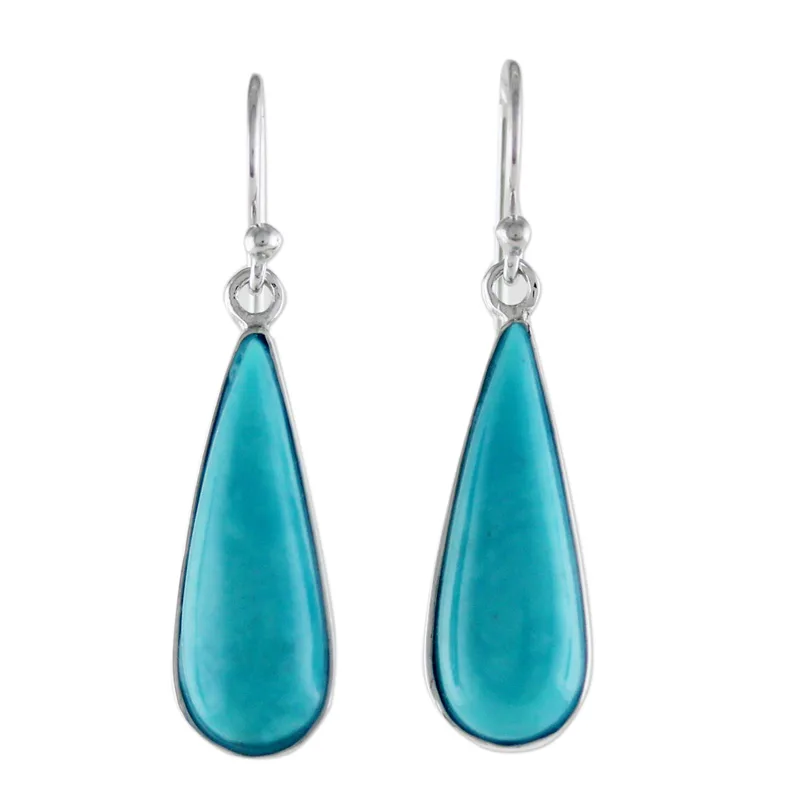 Ohrhänger aus Sterlingsilber und echtem Türkis, 925er Massivsilber, handgefertigt, böhmischer Edelsteinschmuck, Geschenk für sie und Mama