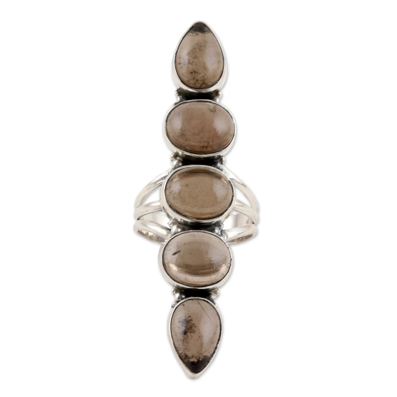 Smoky Quartz and Sterling Silver Cocktail Ring from India 925 Sterling Silver Ring Handmade Ring Statement Ring Brown Gemstone Ring Promise Ring Gift For Her