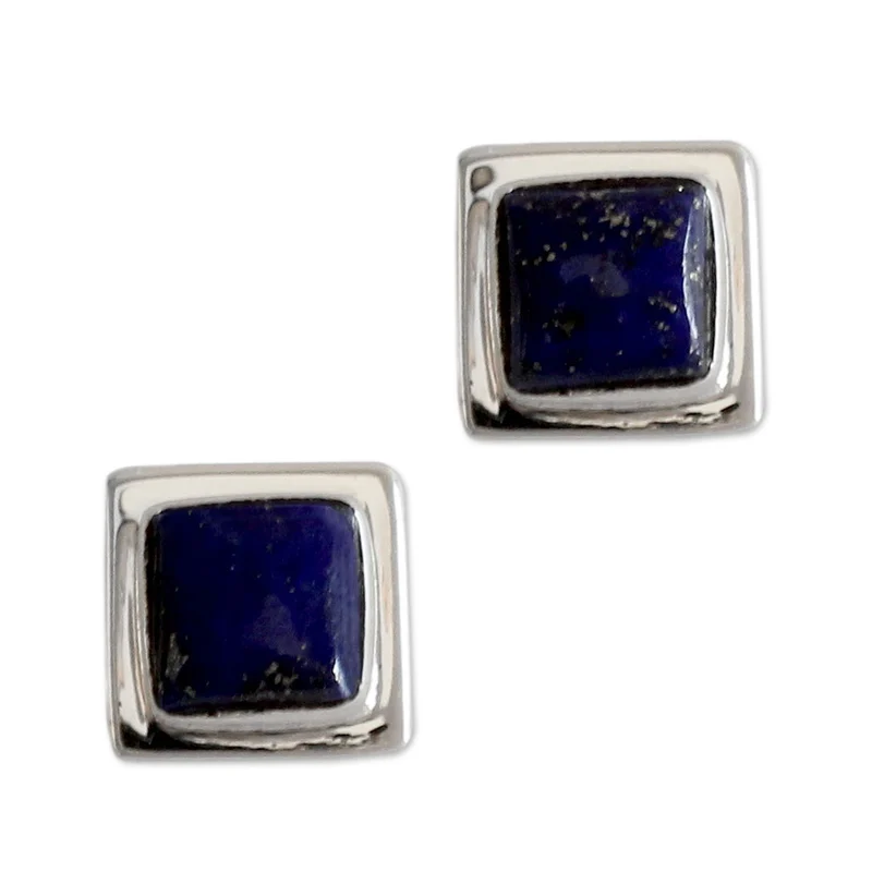 Quadratische Lapislazuli-Ohrstecker aus 925er Sterlingsilber, handgefertigte Ohrringe für jeden Tag, Geschenk für sie und Mutter