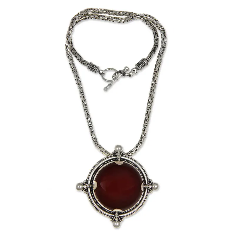 Handgefertigte Halskette mit Sterlingsilber- und Karneol-Anhänger, Art-déco-Halskette, Geschenk für sie