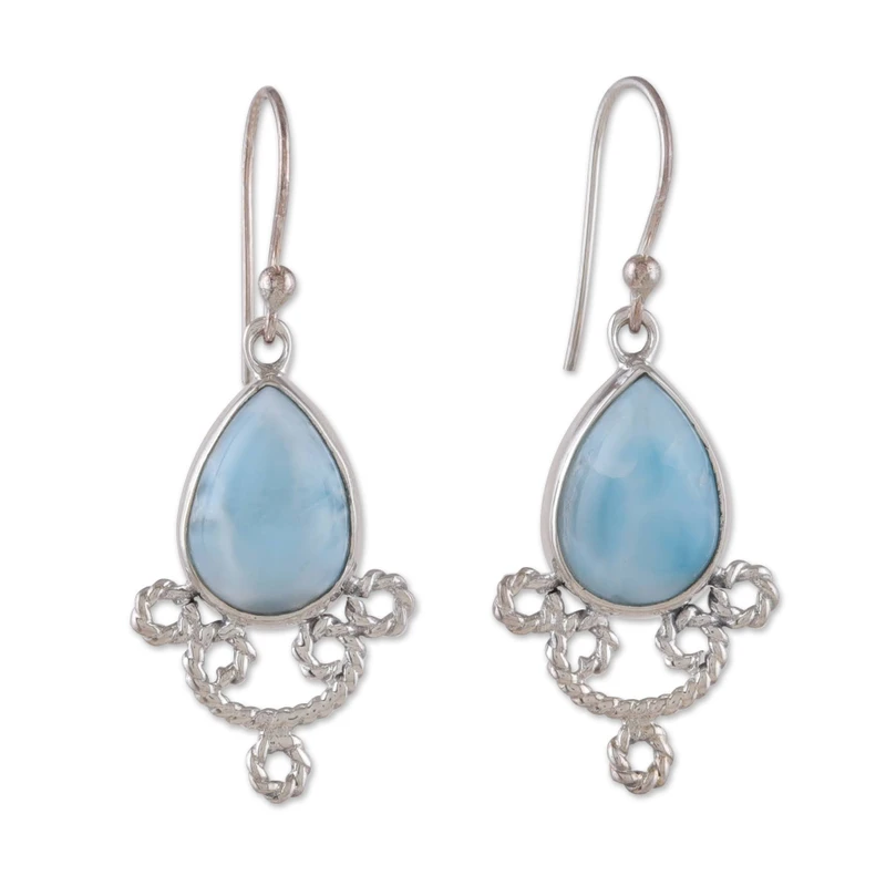 Ohrhänger aus Sterlingsilber mit Larimar-Steinen Edelstein-Ohrringe Handgefertigte Boho-Ohrringe Geschenkidee
