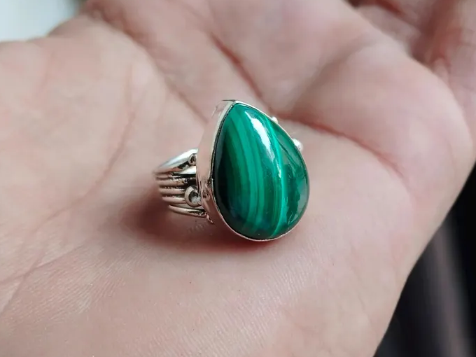 Natural Malachite Ring 925 Sterling Silver Gemstone Ring Handmade Ring Anniversary Ring Engagement Ring Birthday Ring
