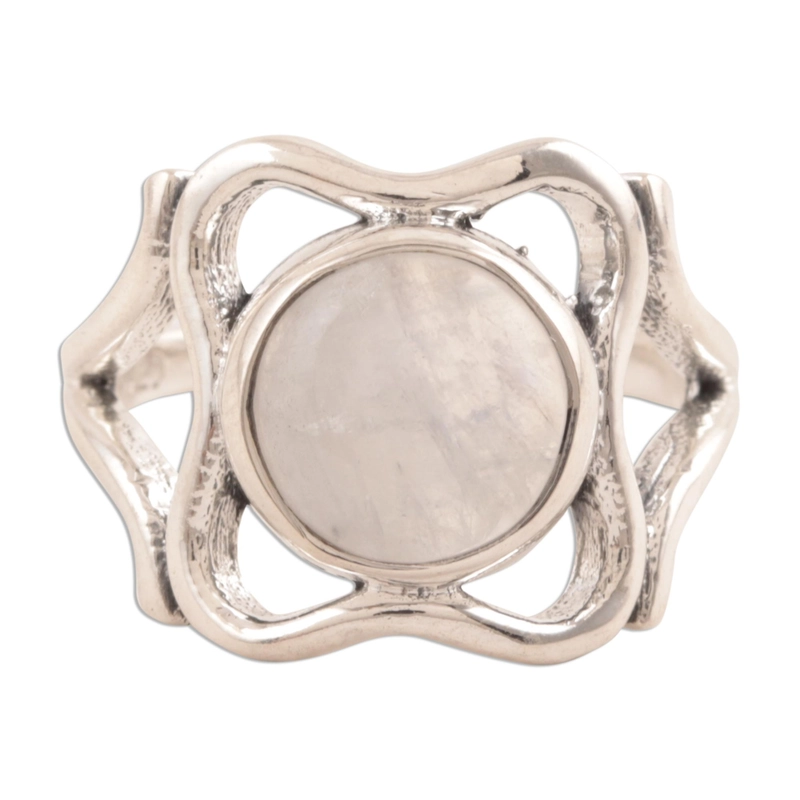 Geschwungener Regenbogen-Mondstein-Ring 925 Sterling Silber Cocktailring Handgemachtes Geschenk für Sie