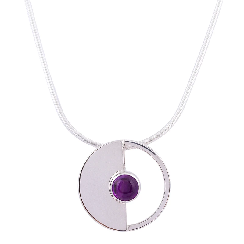 Moderne Halbkreis Amethyst Anhänger Halskette Geburtsstein Halskette Geschenk Für Sie Lila Edelstein Schmuck 925 Sterling Silber Brautjungfern Halskette