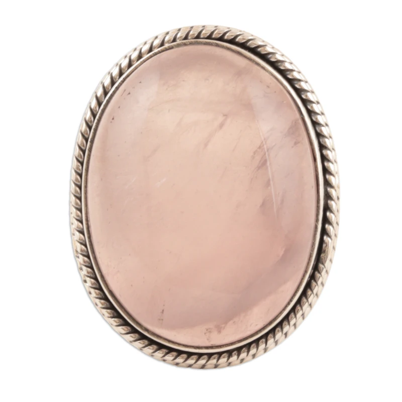 Sweet Glory Rose quartz Single Stone Cocktail Ring 925 Sterling Silver Statement Ring Natural Stone Ring Gift For Her