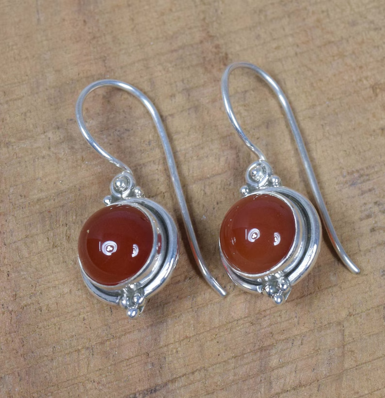 Roter Karneol 925 Sterling Silber Edelstein Runde Drahtohrringe Geburtsstein August Handgemachter Schmuck Geschenk Für Sie