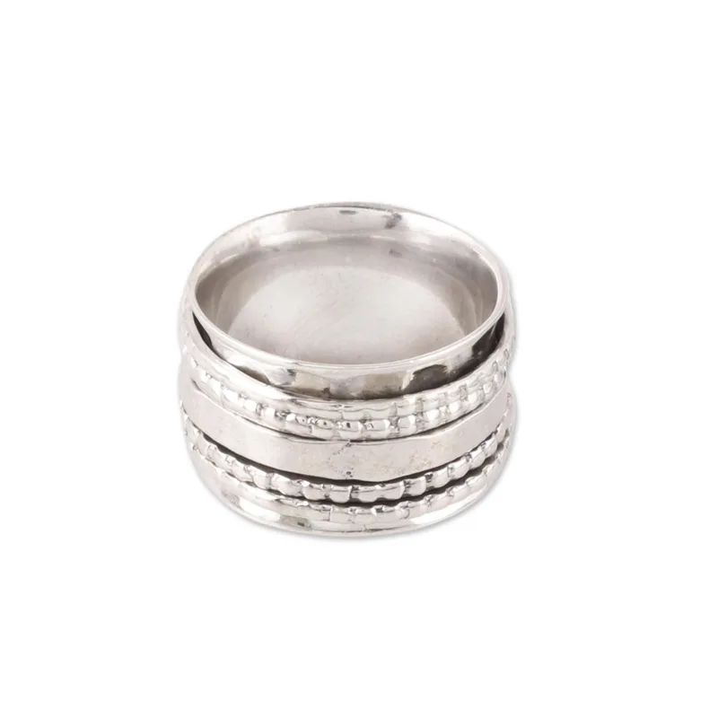 Gemusterter Sterlingsilber Spinner Ring aus Indien Handgefertigter Ring Silberschmuck Böhmischer Zarter Ring Geschenk für Sie Geburtstagsgeschenk