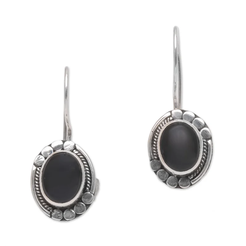 Onyx und Sterlingsilber Tropfenohrringe Damen Handgemachte Ohrringe Geschenke für Mama & Sie Böhmischer Schmuck