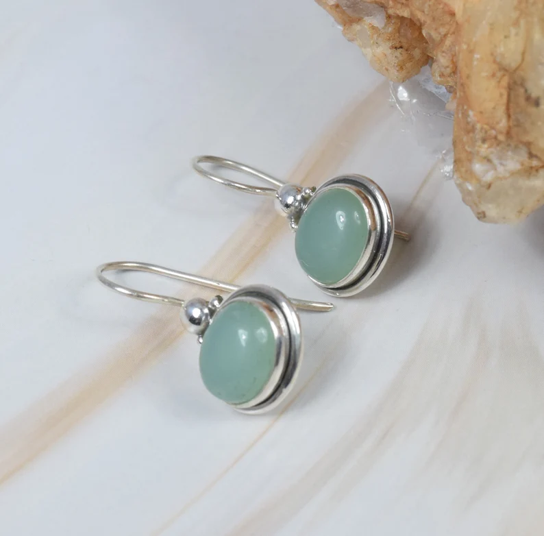 Aquablauer Chalcedon 925er Sterlingsilber Edelstein Ohrhänger Handgemachter Schmuck Geschenk zum Geburtstag