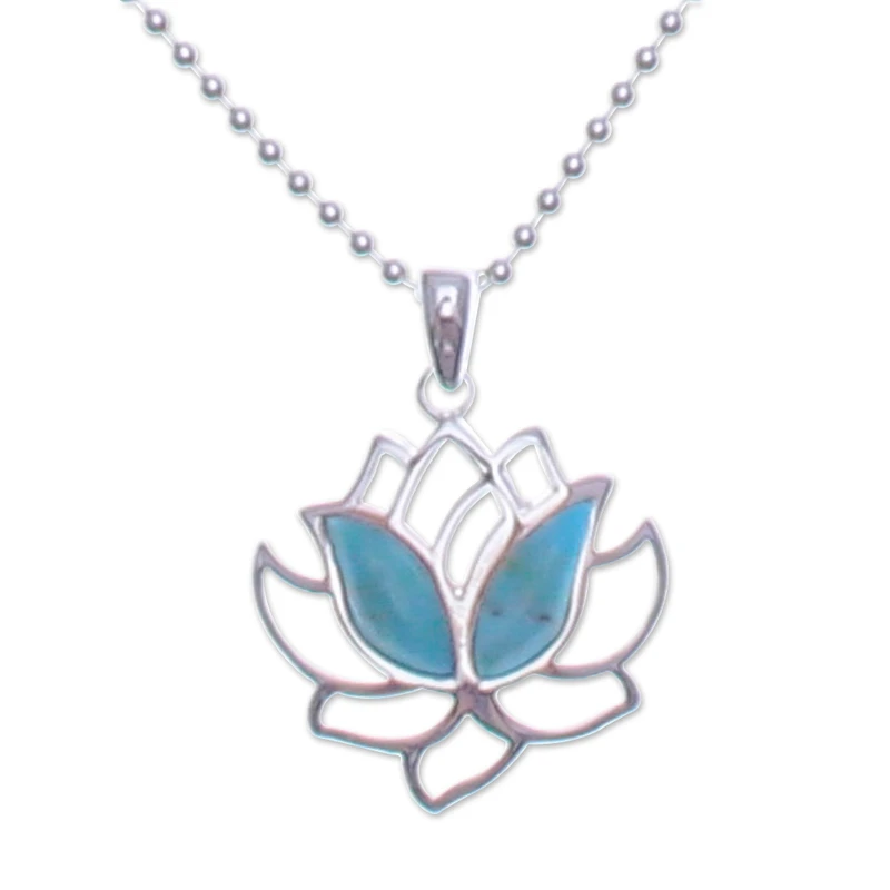 Natürlicher Türkis und 925er Sterling Silber Lotus-Halskette Zarte Halskette Perfektes Muttertagsgeschenk Böhmischer Schmuck
