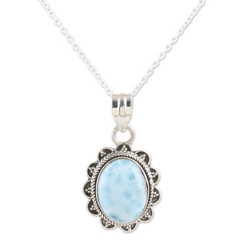 Halskette mit Anhänger aus Sterlingsilber mit Larimar-Edelstein 925 Sterlingsilber Alltagstauglicher Anhänger für Halsketten Perfektes Geschenk für Sie