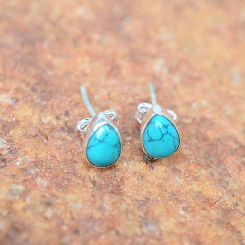Blue Turquoise 925 Silver Stud Earring Birthday December Birthstone Bridesmaids Gift For Her